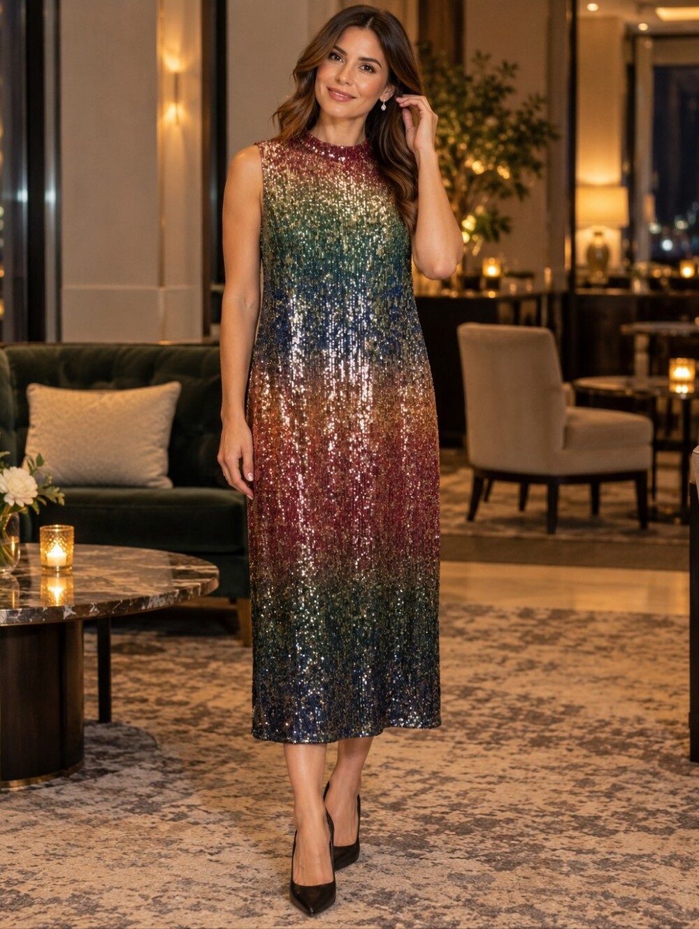 Francesca's Studio 19 Ombre Sequin Sleeveless Midi Dress Size M